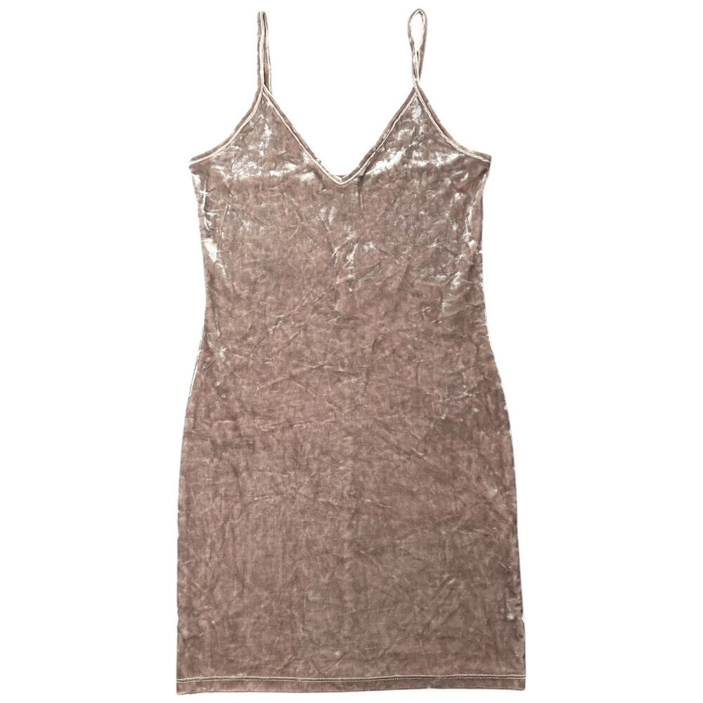 Forever 21 Crushed Velvet Bodycon Dress Taupe Blush Slip Mini Party - S